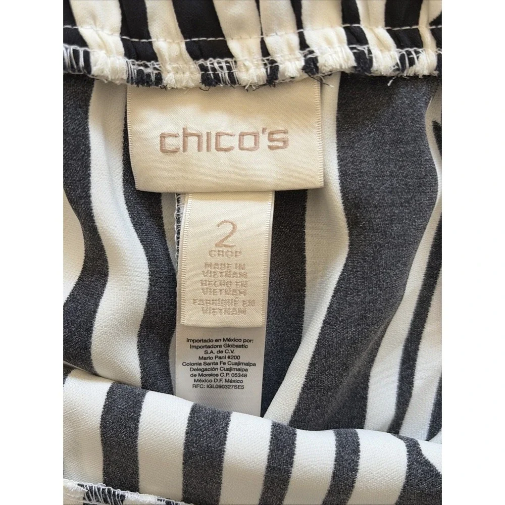 Chico's Geometric Crop Pants Womens 2 XL Black White Wide Leg Striped Bold Artsy